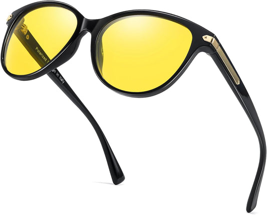 TJUTR Night Vision Driving Glasses for Men & Women, Polarized Anti Glare Yellow Lens Glasses for Night Time Safety TN2582