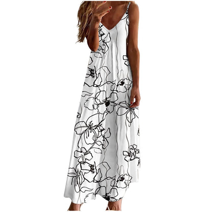 Ceboyel Women Floral Spaghetti Strap Sundress Casual Summer Long Maxi Dress Vneck Sexy Boho Dresses Trendy Beach Clothes