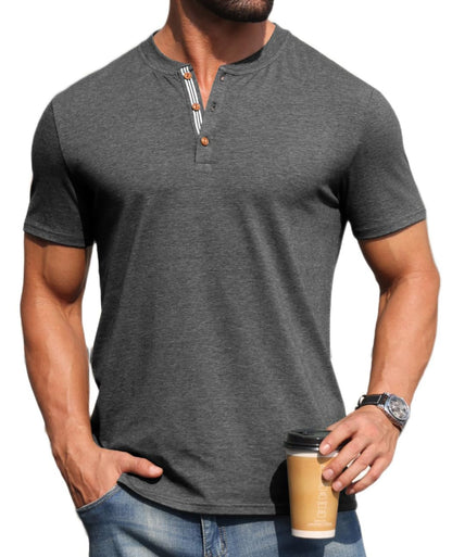 Sailwind Mens Henley Cotton Shirts Casual Short Sleeve Lightweight Button T-Shirts Summer Basic Tee