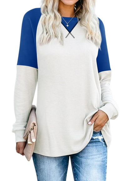 YEXIPO Womens Long Sleeve Shirts Casual Loose Fit Crew Neck Color Block Fall Fashion 2024 Tunic Tops
