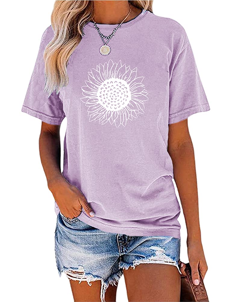 MaQiYa Womens Cute Sunflower Graphic Printed Tee Shirts Vintage Short Sleeve Cotton Shirts Tops