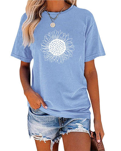 MaQiYa Womens Cute Sunflower Graphic Printed Tee Shirts Vintage Short Sleeve Cotton Shirts Tops