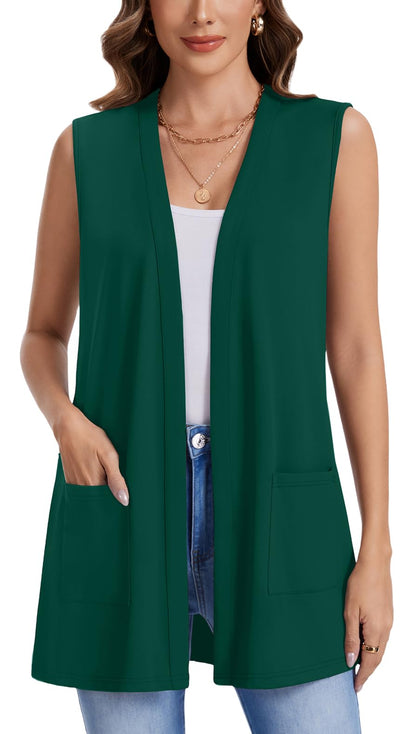 WEACZZY Womens Casual Lightweight Cardigan Open Front Sleeveless Cardigans Open Front Loose Fit Vest with Pockets 2026