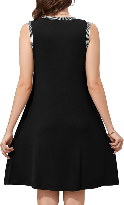 WEACZZY 2026 Summer Dresses for Women Casual Loose Fit Beach Vacation Sundress Sleeveless Crewneck Tank Dress with Pockets
