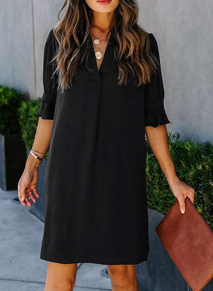 QACOHU Summer Dresses for Women V Neck Ruffle Short Sleeve Casual Shift Dress