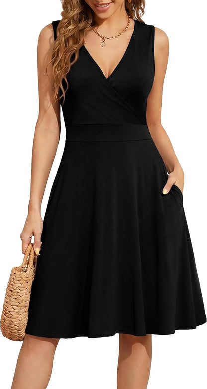 WEACZZY Women's Summer Sleeveless Casual Dresses V-Neck Wrap Floral Holiday Tank Dress Flowy Beach Sundress with Pockets