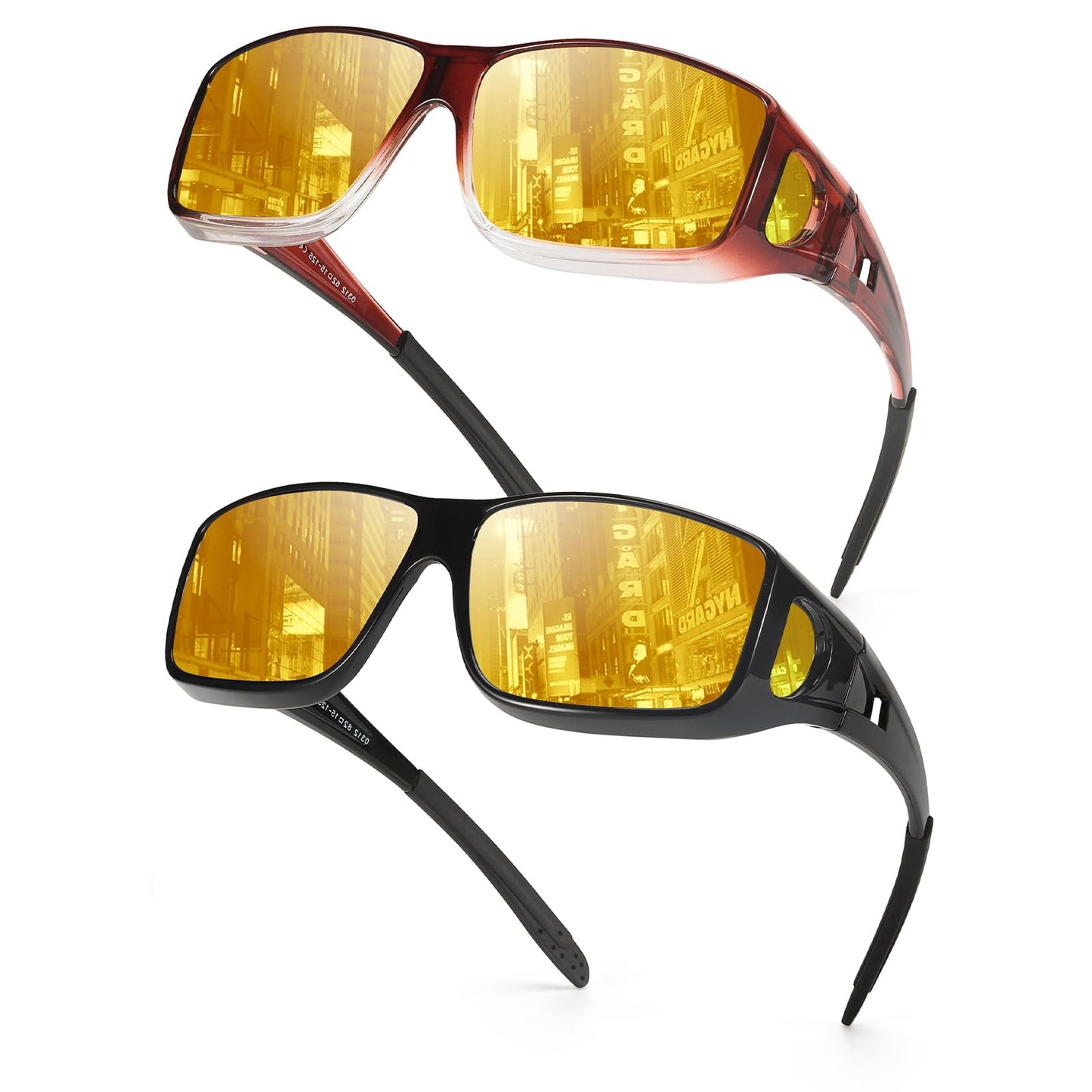 TJUTR 2 Pack Night Vision Driving Glasses Fit Over Eyeglasses for Men Women, Anti Glare Polarized Night Time Yellow Lens