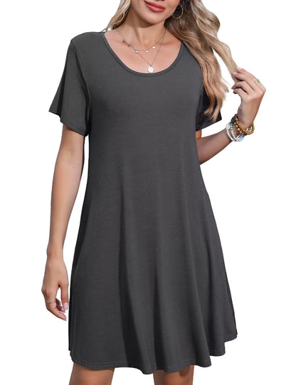 JollieLovin Plus Size Summer T-Shirt Casual Dresses for Curvy Women Flowy Swing