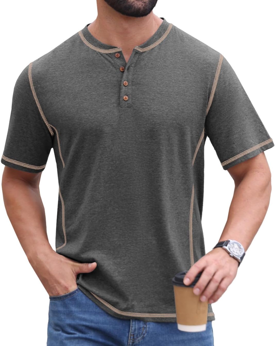 Sailwind Mens Henley Shirts Casual Lightweight Summer T-Shirt Cotton Maverick Short Sleeve