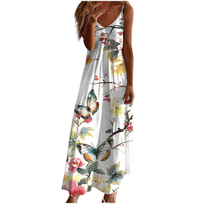 Ceboyel Women Floral Spaghetti Strap Sundress Casual Summer Long Maxi Dress Vneck Sexy Boho Dresses Trendy Beach Clothes