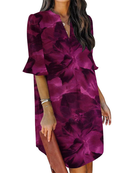 QACOHU Summer Dresses for Women V Neck Ruffle Short Sleeve Casual Shift Dress