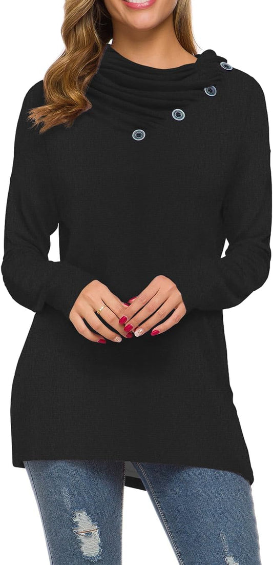 WEACZZY Women's Long Sleeve Shirts Button Cowl Neck Casual Loose Tunic Tops Blouse Dressy Fashion 2026