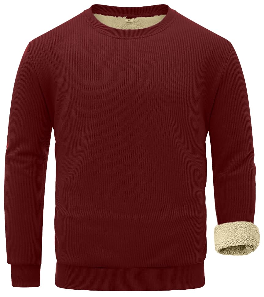 Sailwind Men's Crewneck Sherpa Lined Fleece Waffle Sweatshirt Long Sleeve Warm Pullover Winter Thermal Heavyweight Tops