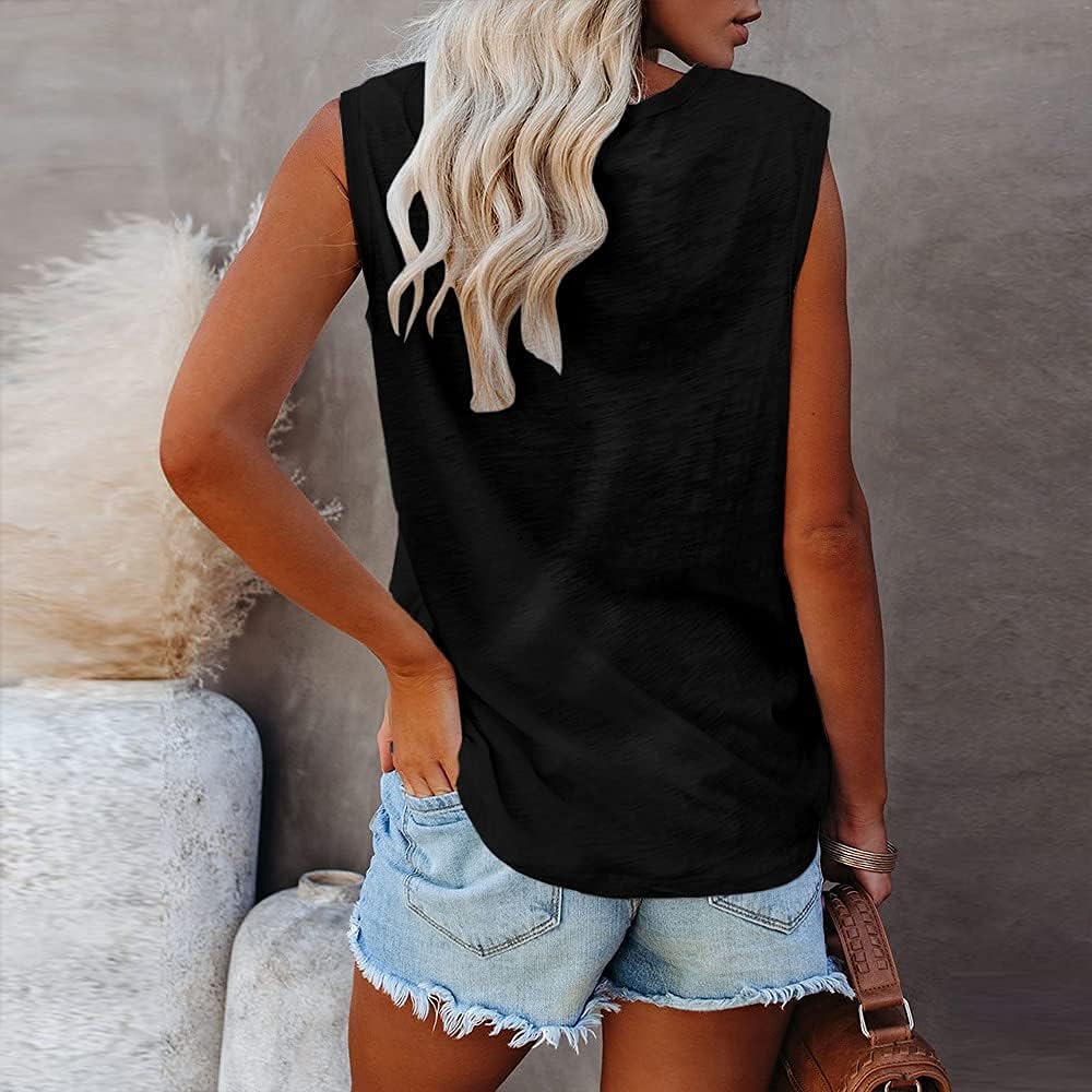 YEXIPO Womens Summer Tank Tops Sleeveless Scoop Neck Loose Fit Cotton Workout Tank Tops with Pocket
