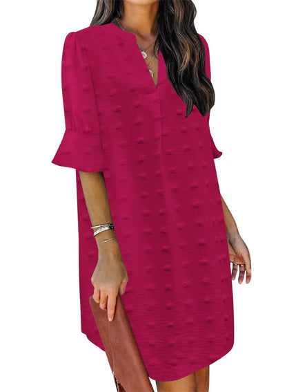 QACOHU Summer Dresses for Women V Neck Ruffle Short Sleeve Casual Shift Dress