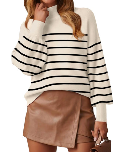 WEACZZY Women's 2026 Fall Fashion Casual Sweaters Mock Neck Long Lantern Sleeve Lightweight Knit Pullover Sweater Tops
