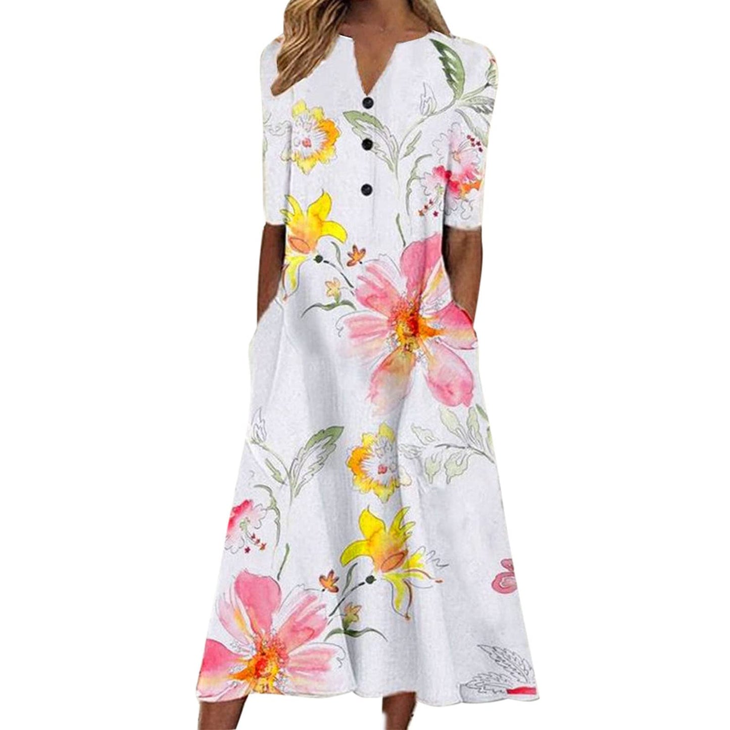 SMIDOW Summer Maxi Dresses for Women 2023 Casual Beach Tshirt Long Dress Printed Short Sleeve v Neck Flowy Sundress