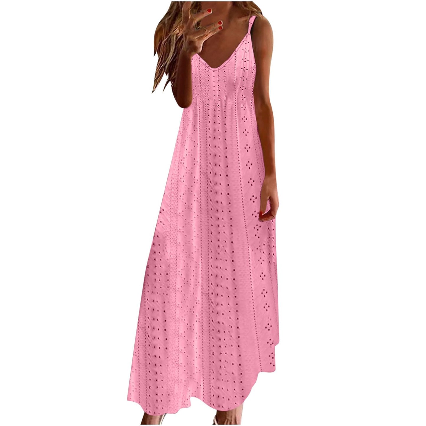 Ceboyel Women Floral Spaghetti Strap Sundress Casual Summer Long Maxi Dress Vneck Sexy Boho Dresses Trendy Beach Clothes