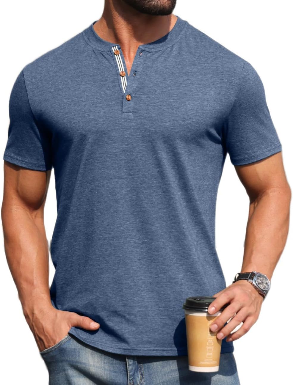 Sailwind Mens Henley Cotton Shirts Casual Short Sleeve Lightweight Button T-Shirts Summer Basic Tee