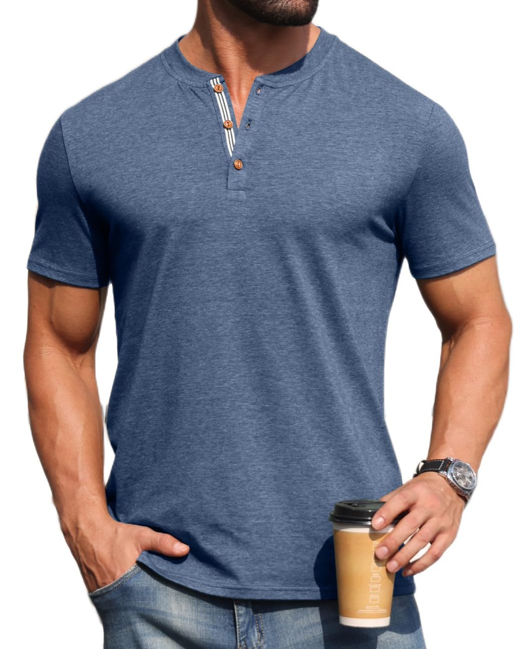 Sailwind Mens Henley Cotton Shirts Casual Short Sleeve Lightweight Button T-Shirts Summer Basic Tee