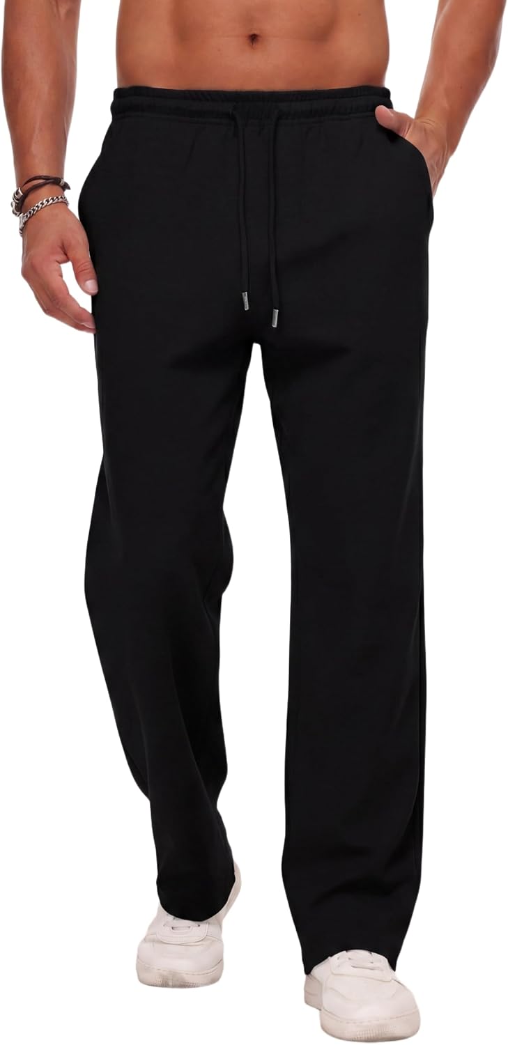 Sailwind Men's Casual Baggy Sweatpants Straight Leg Cotton Sweat Pants Open Bottom Lounge Joggers with Pockets