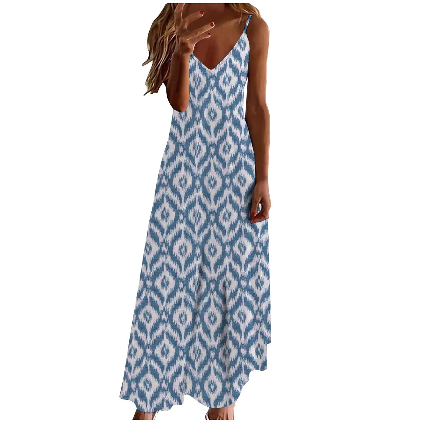 Ceboyel Women Floral Spaghetti Strap Sundress Casual Summer Long Maxi Dress Vneck Sexy Boho Dresses Trendy Beach Clothes