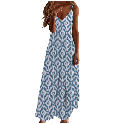 Ceboyel Women Floral Spaghetti Strap Sundress Casual Summer Long Maxi Dress Vneck Sexy Boho Dresses Trendy Beach Clothes