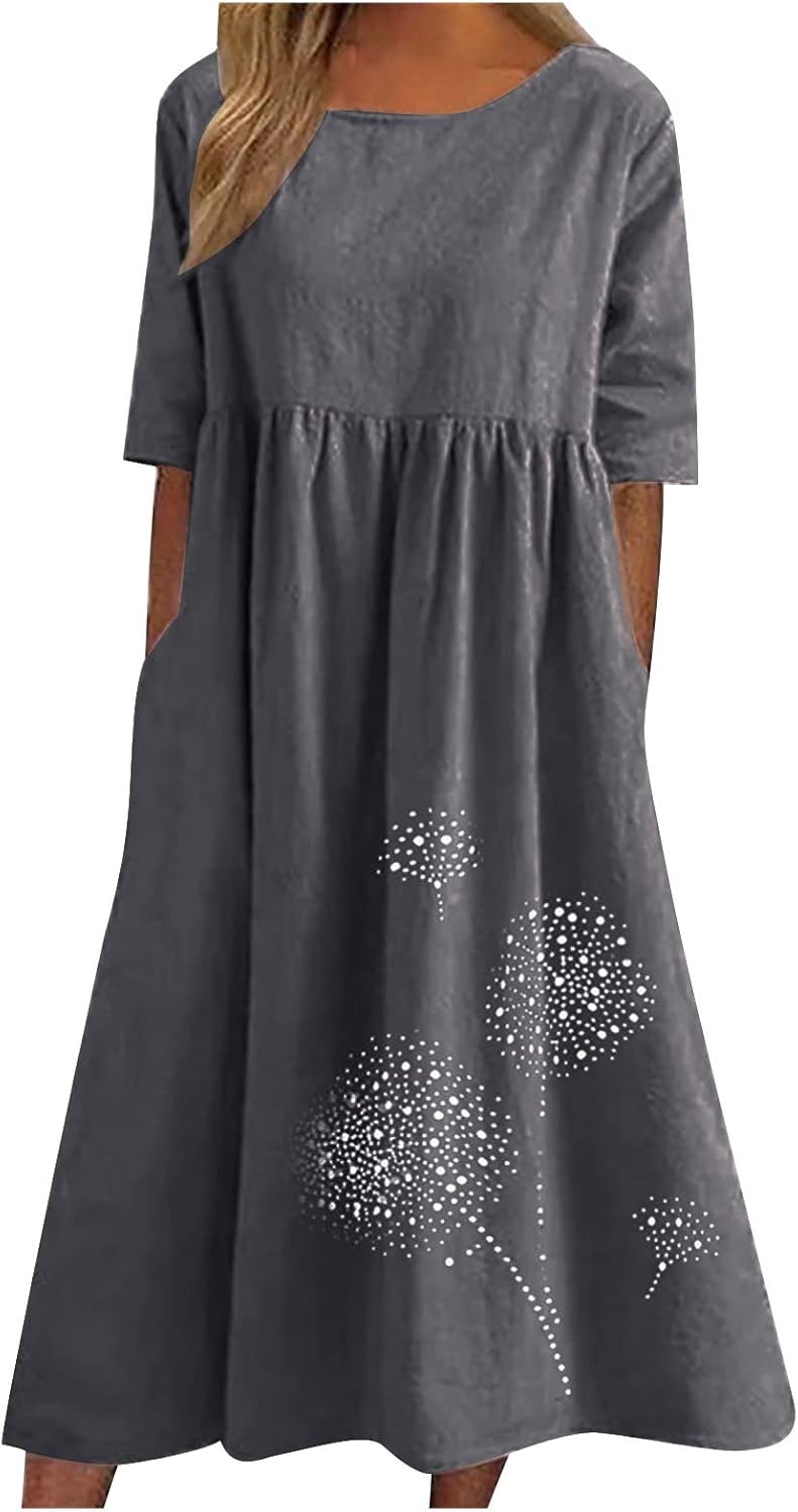 fartey Tshirt Dress for Women 2026 Casual Plus Size Summer Midi Dress Boho Floral Print Loose Flowy Long Dresses with Pockets