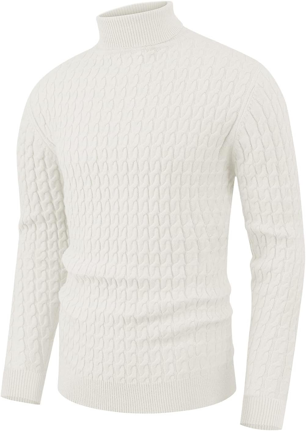 Sailwind Men's Twisted Knitted Turtleneck Sweater Casual Soft Pullover Sweaters for Men US Small White
