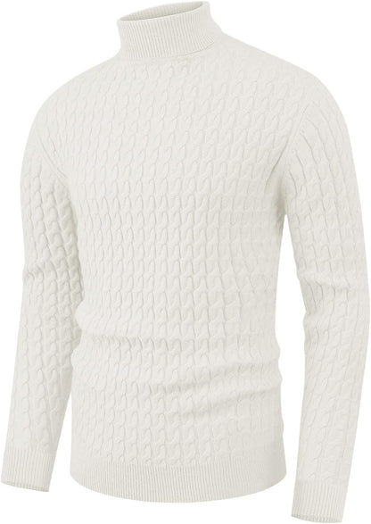 Sailwind Men's Twisted Knitted Turtleneck Sweater Casual Soft Pullover Sweaters for Men US Small White