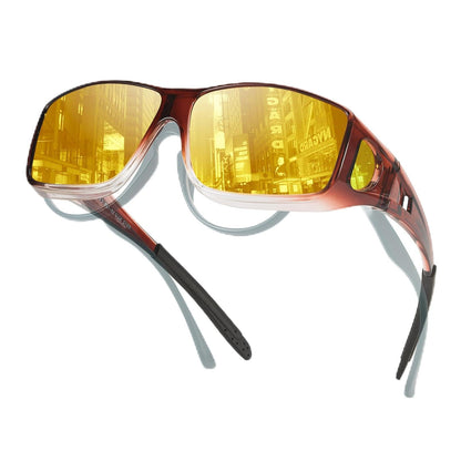 TJUTR Night Vision Driving Glasses Fit Over Eyeglasses for Men Women, Anti-Glare Polarized UV400 Protection Yellow Lens 2612R