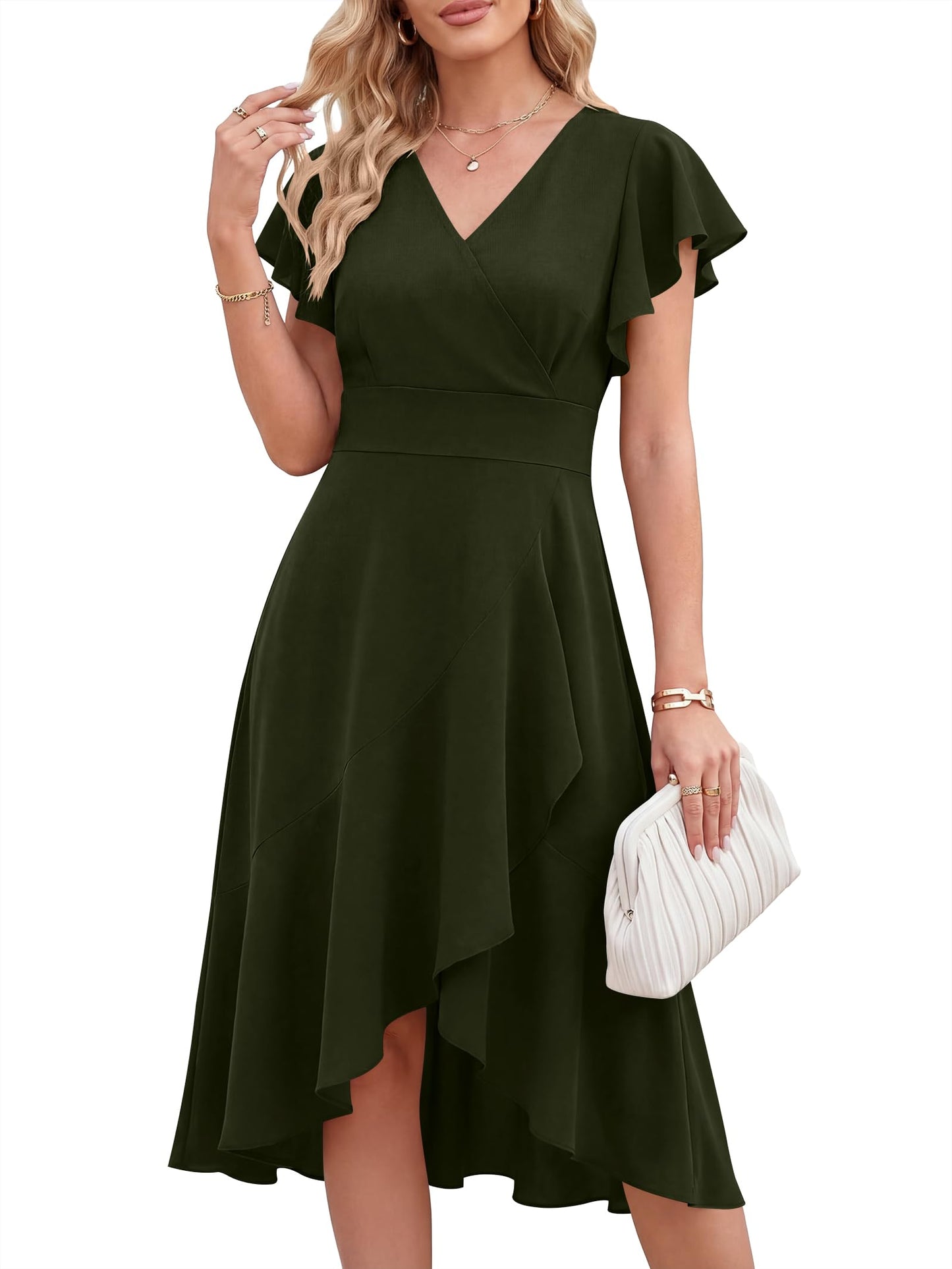 ANRABESS Womens Cocktail Dress Semi Formal Wedding Guest Wrap Midi Dresses Summer Western A Line High Low Ruffled Dress