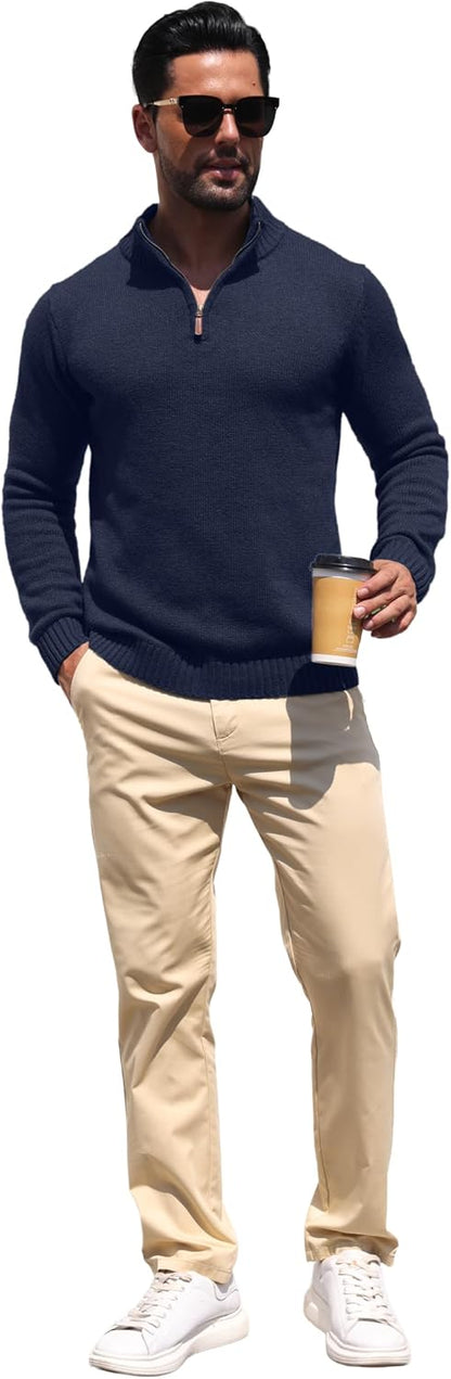 Sailwind Men's Quarter Zip Knit Texture Sweater Casual Long Sleeve Pullover Chunky Sweaters