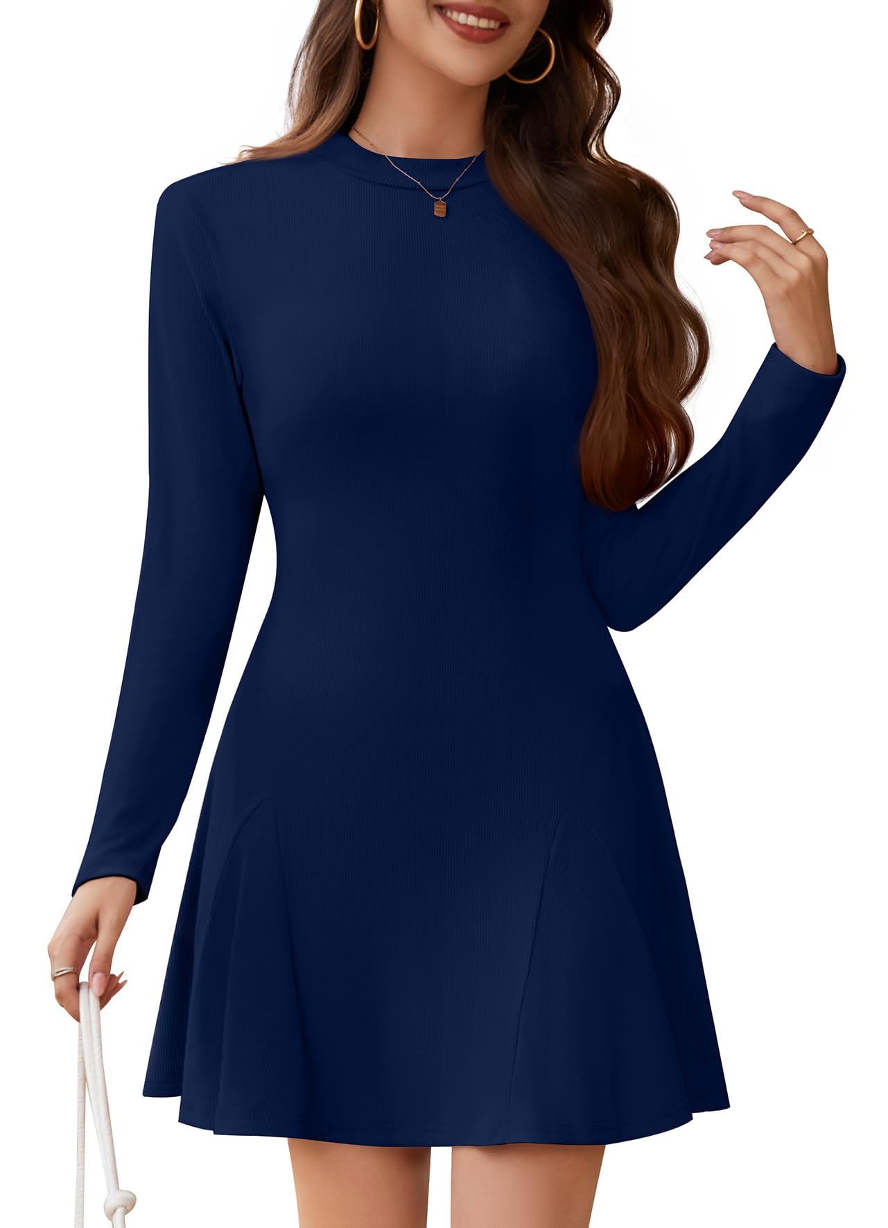 WEACZZY Womens Long Sleeve Casual Fall Dresses Elegant A Line High Waist Ruffle Flowy Party Wedding Guest Mini Dress 2026