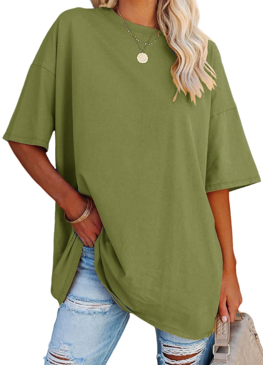 YEXIPO Women's Oversized T Shirts Graphic Tees Summer Short Sleeve Loose Fit Casual Crewneck Plain Tunic Tops