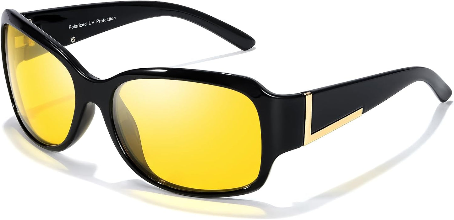 TJUTR Night Vision Driving Glasses for Women, Anti-glare Wraparound Glasses,UV400 Polarized Yellow Lens for Nighttime safety