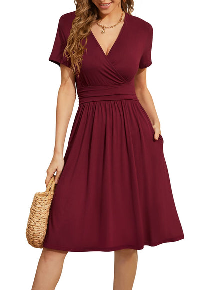WEACZZY Women's Summer Short Sleeve Casual Dresses V-Neck Floral Party Dress with Pockets