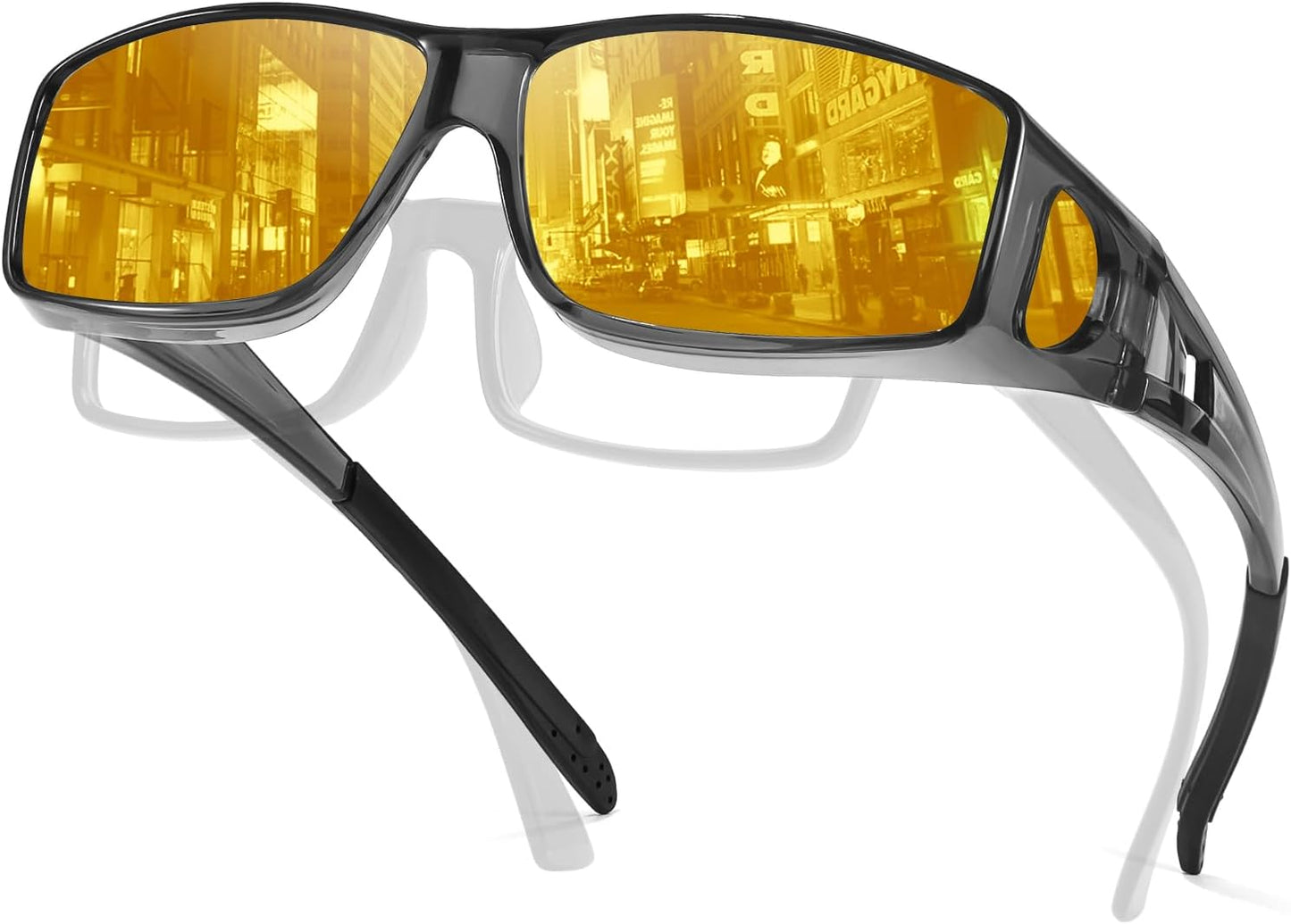 TJUTR Night Vision Driving Glasses Fit Over Eyeglasses for Men Women, Anti-Glare Polarized UV400 Protection Yellow Lens 2612R
