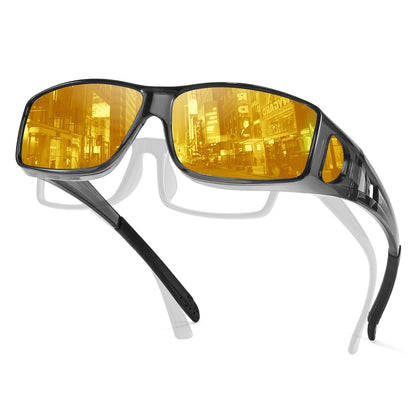 TJUTR Night Vision Driving Glasses Fit Over Eyeglasses for Men Women, Anti-Glare Polarized UV400 Protection Yellow Lens 2612R