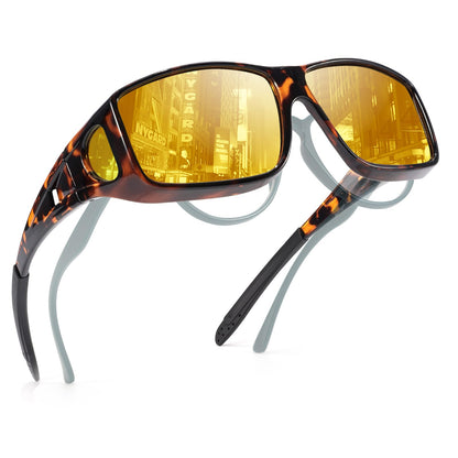 TJUTR Night Vision Driving Glasses Fit Over Eyeglasses for Men Women, Anti-Glare Polarized UV400 Protection Yellow Lens 2612R
