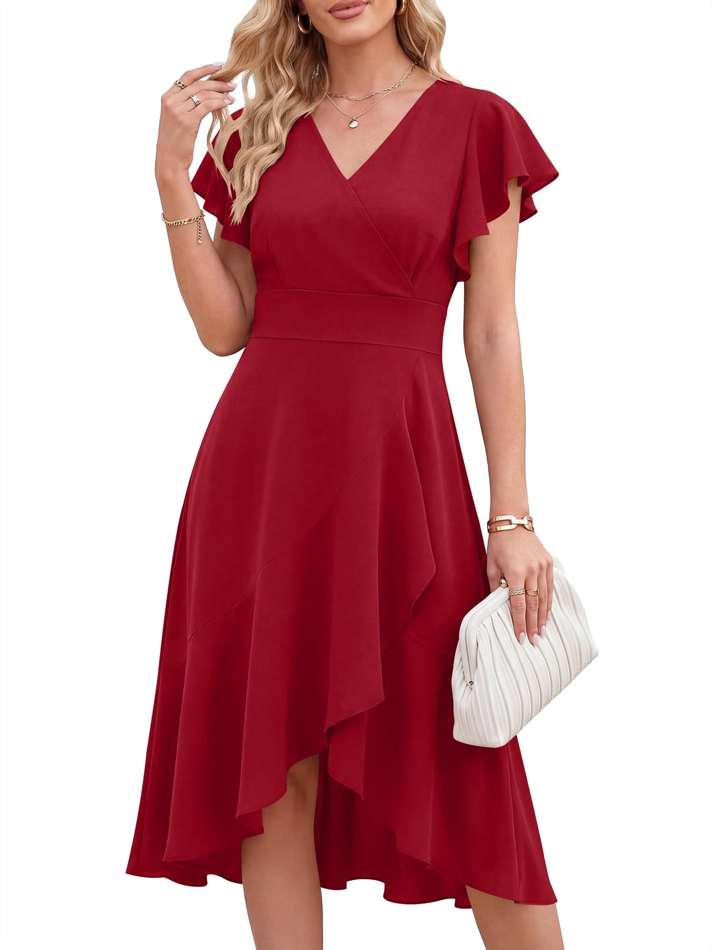 ANRABESS Womens Cocktail Dress Semi Formal Wedding Guest Wrap Midi Dresses Summer Western A Line High Low Ruffled Dress