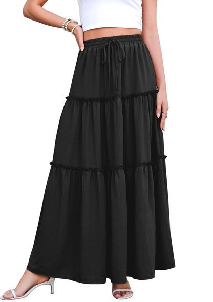 WEACZZY Womens Casual High Waisted Maxi Skirts with Pockets Flowy Boho Tiered Pleated Skirt for Spring Summer Travel Vacation