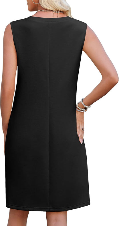 WEACZZY Women's Summer Dress V Neck Sleeveless Sundress Casual Loose with Split Elegant Vacation Beach Dresses 2026