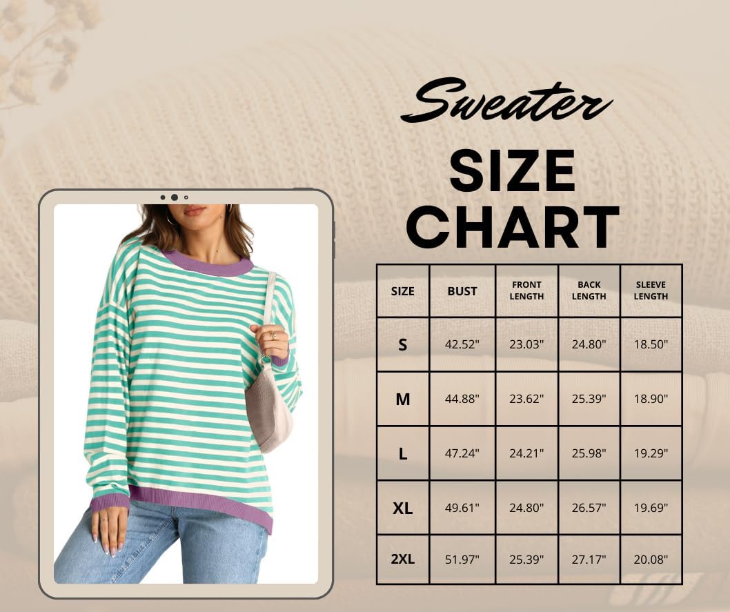 YEXIPO Womens Sweaters Striped 2024 Fall Long Sleeve Crewneck Casual Knit Lightweight Oversized Pullover Sweater Tops