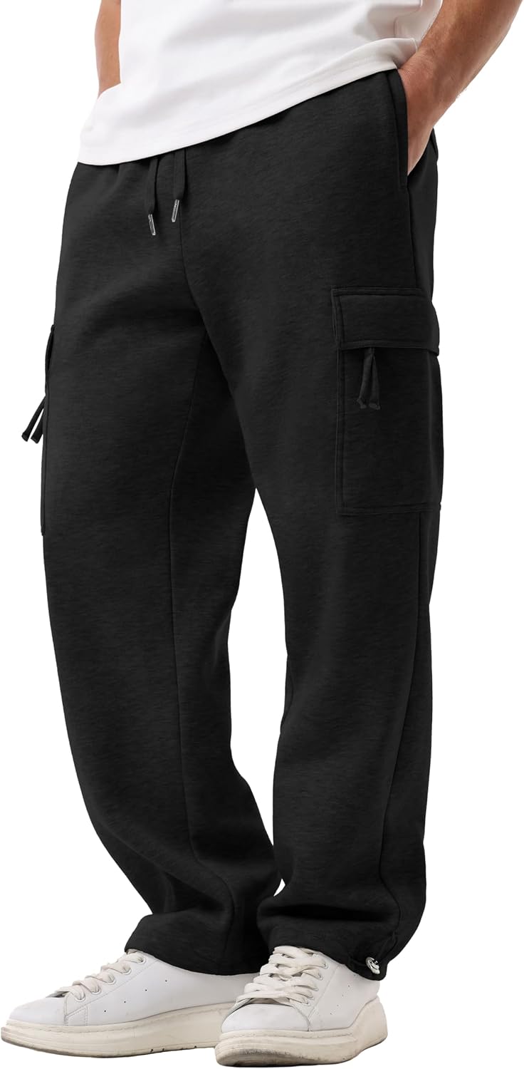 Sailwind Men's Fleece Cargo Sweatpants Casual Loose Fit Heavyweight Pants with Pockets