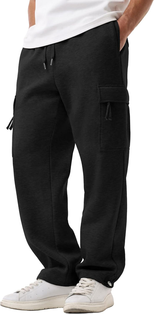 Sailwind Men's Fleece Cargo Sweatpants Casual Loose Fit Heavyweight Pants with Pockets