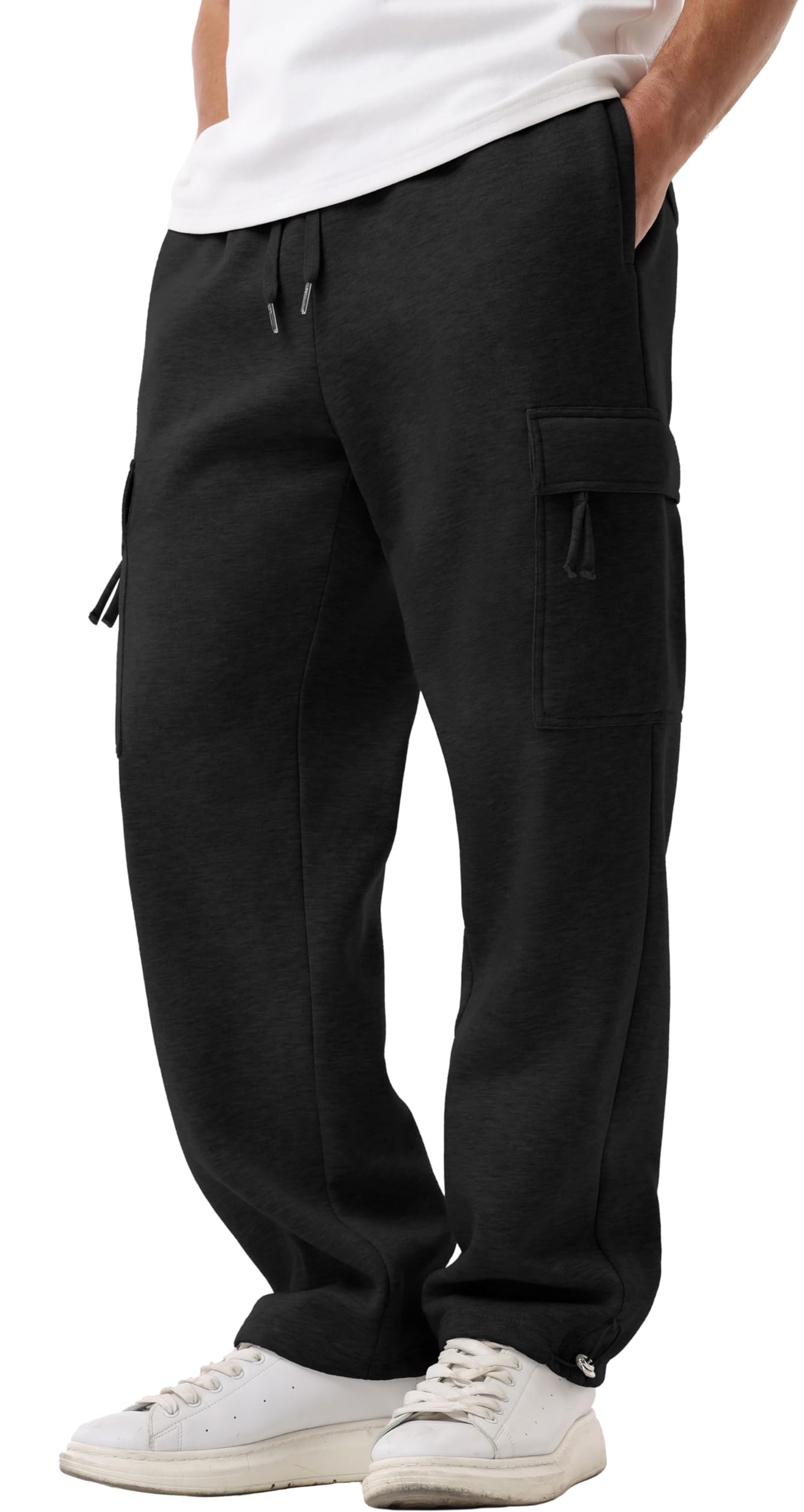 Sailwind Men's Fleece Cargo Sweatpants Casual Loose Fit Heavyweight Pants with Pockets
