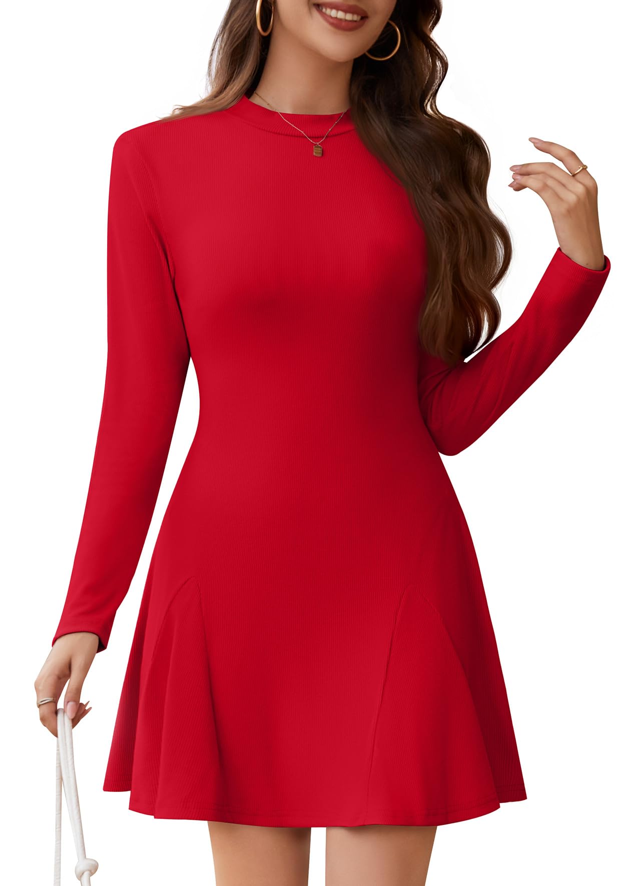 WEACZZY Womens Long Sleeve Casual Fall Dresses Elegant A Line High Waist Ruffle Flowy Party Wedding Guest Mini Dress 2026