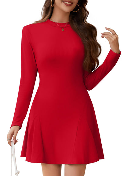 WEACZZY Womens Long Sleeve Casual Fall Dresses Elegant A Line High Waist Ruffle Flowy Party Wedding Guest Mini Dress 2026