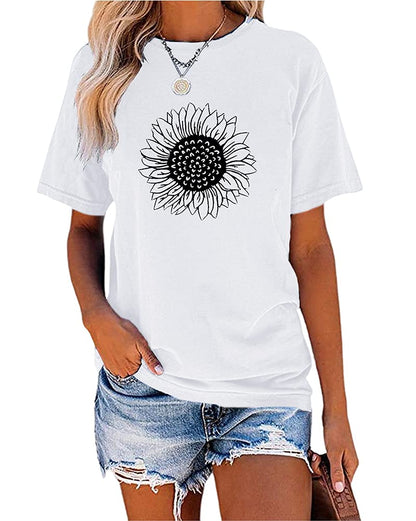 MaQiYa Womens Cute Sunflower Graphic Printed Tee Shirts Vintage Short Sleeve Cotton Shirts Tops